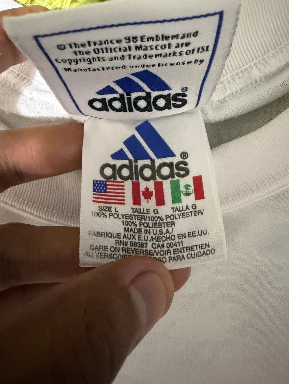 Vintage Adidas 1998 France World Cup Jersey Size Large White